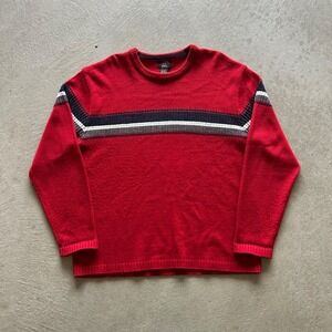 Vintage Y2K Emergency Exit Sweater Size XL Red Striped‎ Crewneck Pullover Skater